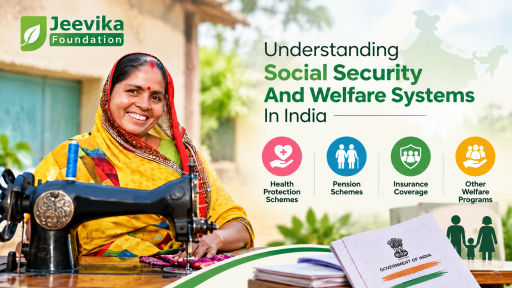 Women learning about social security and welfare systems in India.